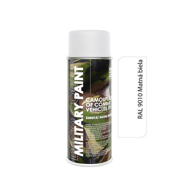 MILITARY PAINT RAL 9010 ANTIREFLEXNÁ FARBA NA MASKOVANIE VOJENSKÉHO VYBAVENIA 400 ML